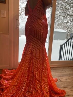 Jovani Orange Sequin Evening Gown